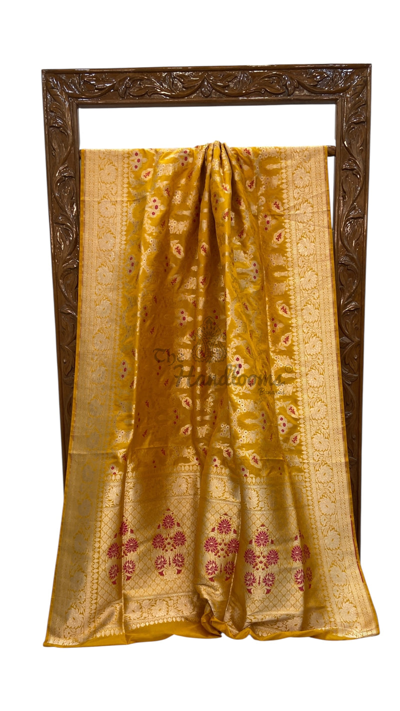 Pure Katan Silk Banarasi Handloom Saree - All Over Jaal Work - With Meenakari - The Handlooms