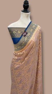 Pure Khaddi Georgette Handloom Banarasi Saree - Gold Zari - The Handlooms