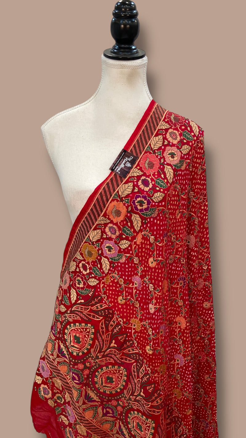 Pure Georgette Banarasi Bandhej Handloom Dupatta - The Handlooms