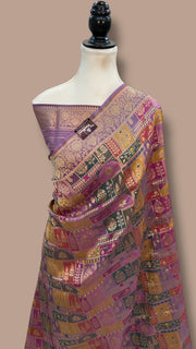 Multicolor Pure Katan Silk Banarasi Handloom Saree - All over Jaal Work With Rangkart - The Handlooms