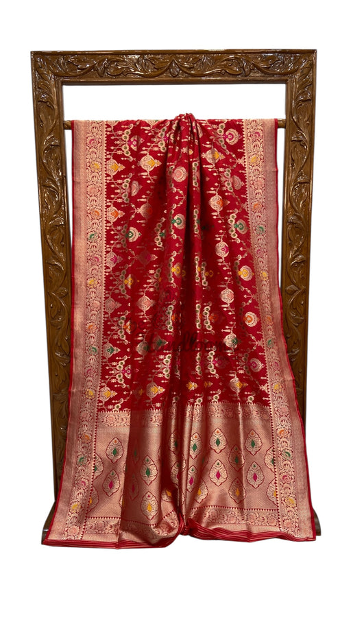 Pure Katan Silk Banarasi Handloom Saree - All over Jaal Work With Meenakari - The Handlooms
