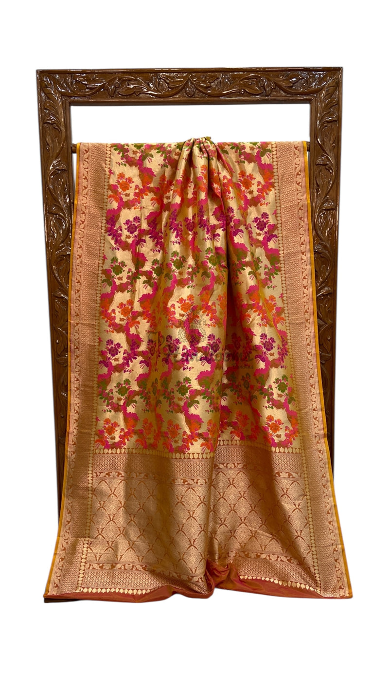 Regal Pure Katan Silk Banarasi Saree – Handwoven Tanchui Brocade with Meenakari Work - The Handlooms