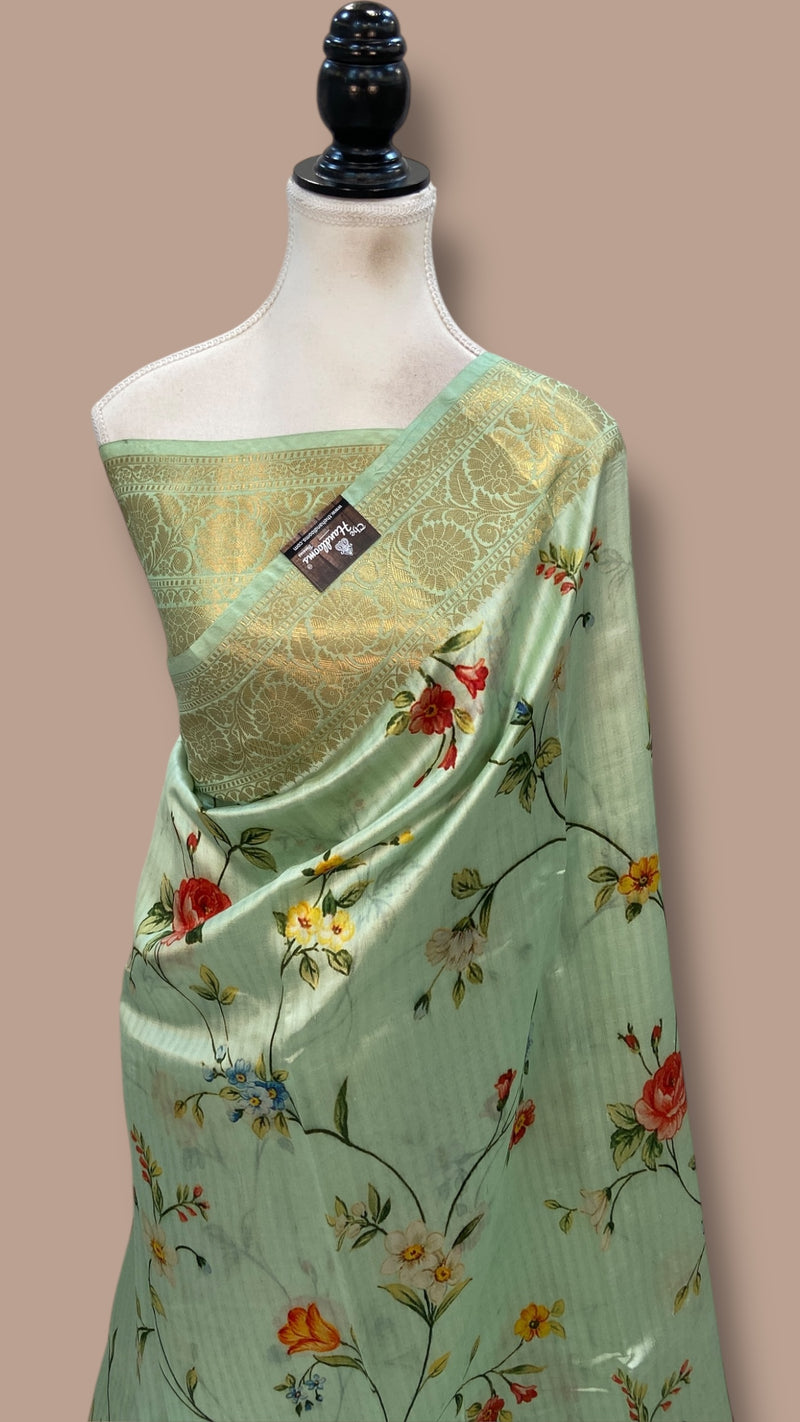 Pure Mango Silk Banarasi Handlokom Saree With Digital Print - The Handlooms