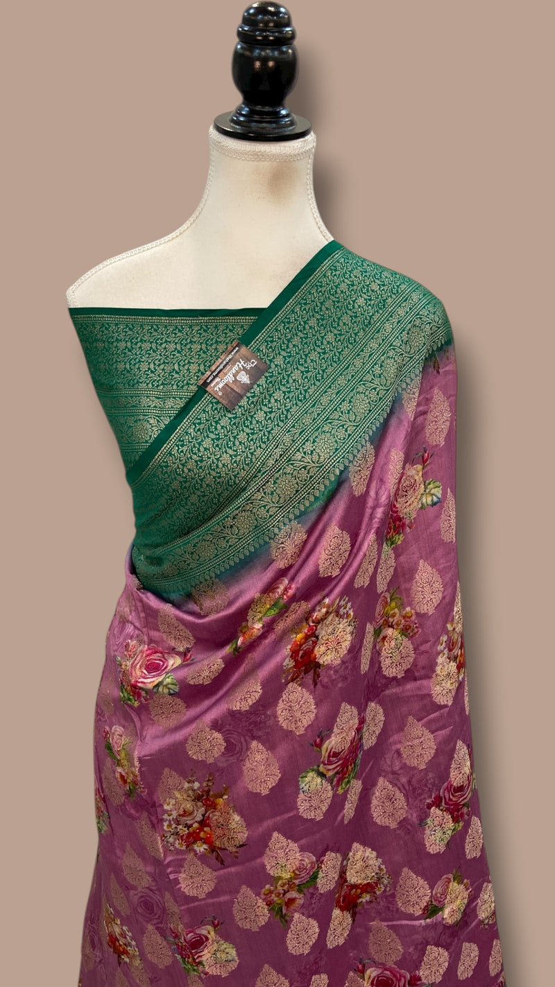 Pure Chiniya Silk Handloom Banarasi Saree Digital Print - The Handlooms
