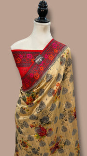 Pure Chiniya Silk Handloom Banarasi Saree Digital Print - The Handlooms