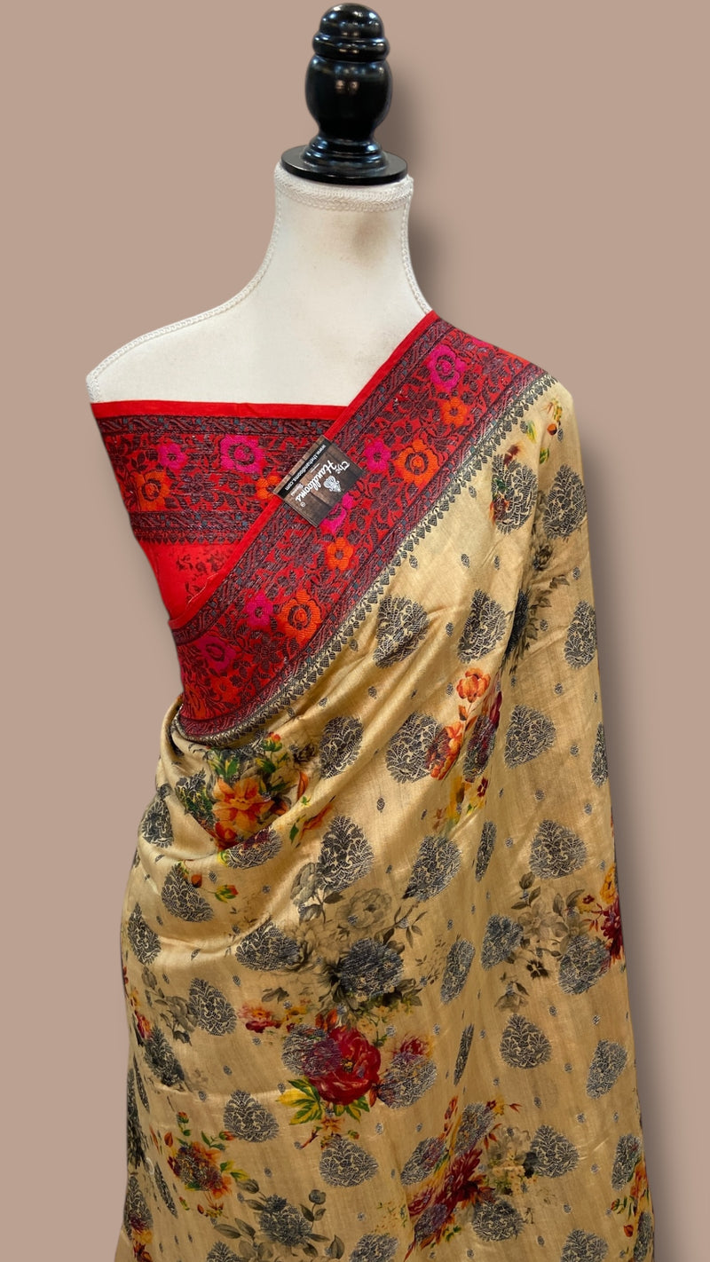 Pure Chiniya Silk Handloom Banarasi Saree Digital Print - The Handlooms