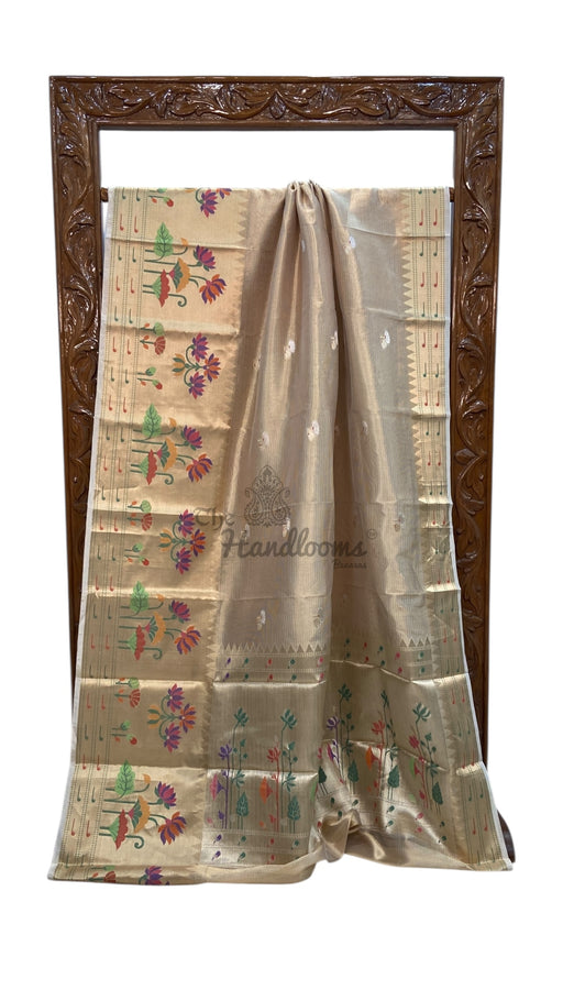 Pure Kora Tissue Handloom Banarasi Saree - Paithani Border - The Handlooms