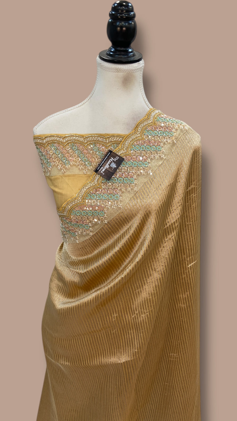 Pure Kora Tissue Handloom Banarasi Saree With Lace