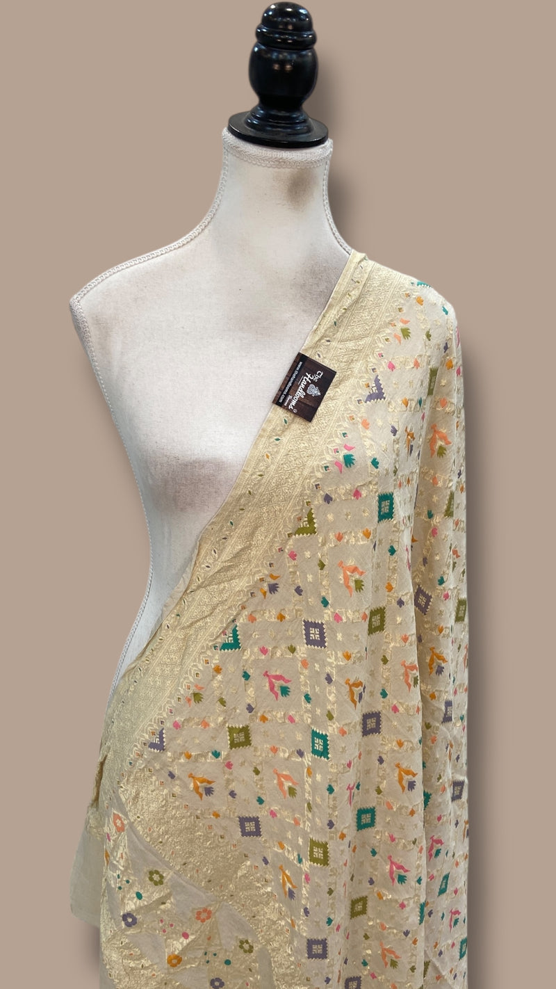 Pure Moonga Georgette Handloom Dupatta - Tilfi Meenakari - The Handlooms