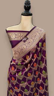 Pure Katan Silk Banarasi Handloom Saree - All over Jaal work with Meenakari - The Handlooms
