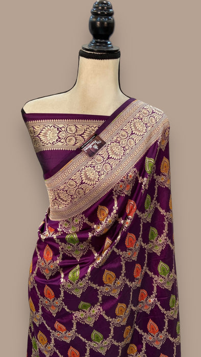 Pure Katan Silk Banarasi Handloom Saree - All over Jaal work with Meenakari