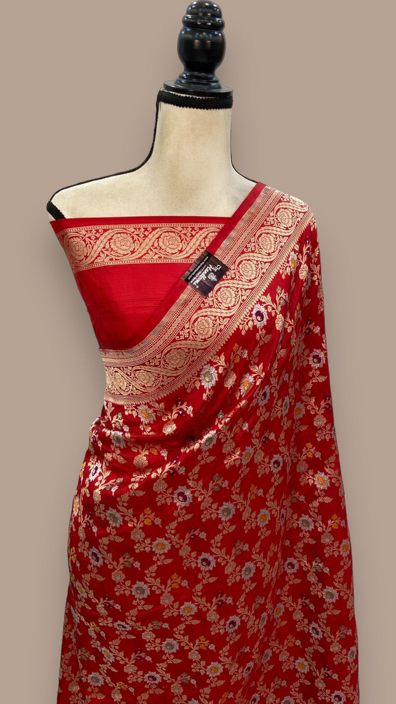Pure Katan Silk Banarasi Handloom Saree - All over Jaal work with Meenakari - The Handlooms