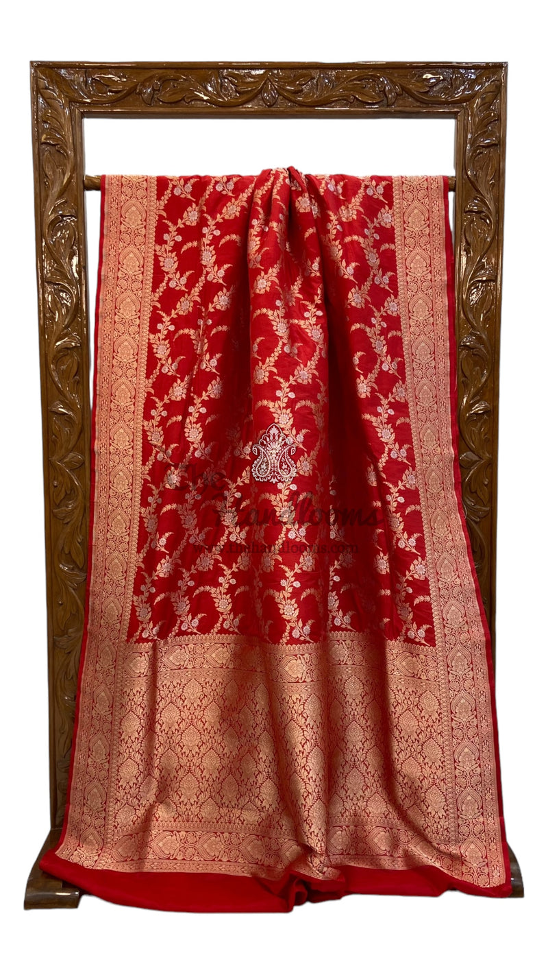 Pure Katan Silk Banarasi Handloom Saree - All over Sona Roopa Jaal work - The Handlooms