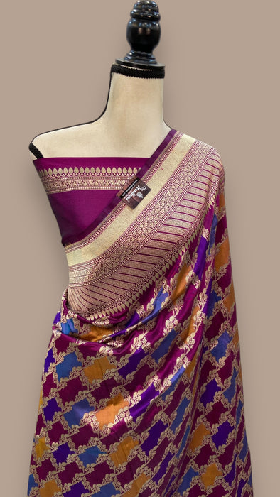 Pure Katan Silk Banarasi Handloom Saree - All over Jaal work - With Meenakari