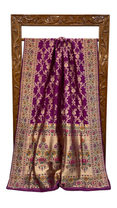 Pure Katan Silk Banarasi Handloom Saree - All over Jaal work - With Meenakari