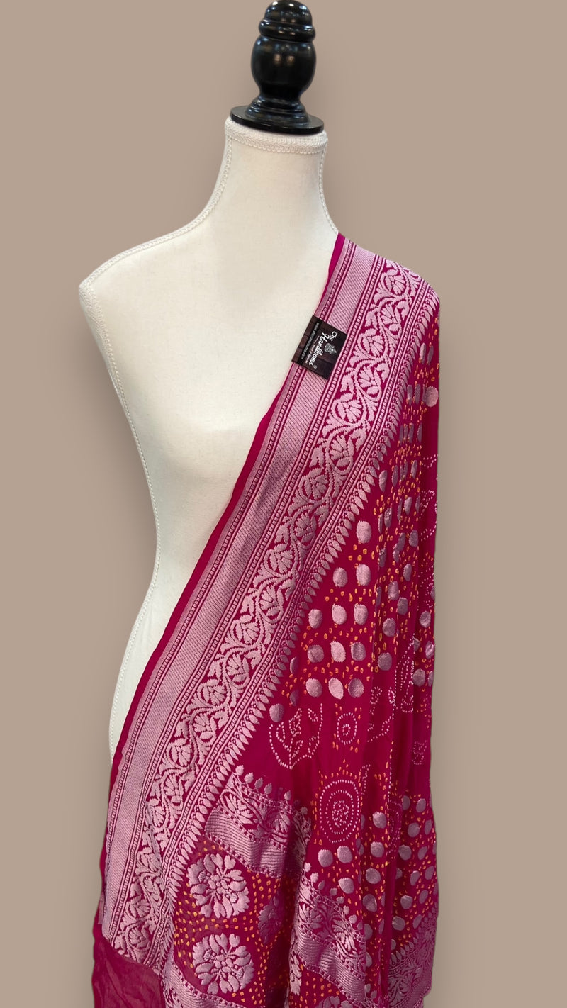 Pure Georgette Banarasi Bandhej Handloom Dupatta - The Handlooms