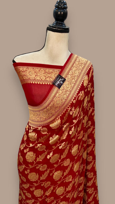 Pure Khaddi Georgette Banarasi Saree -  Gold zari