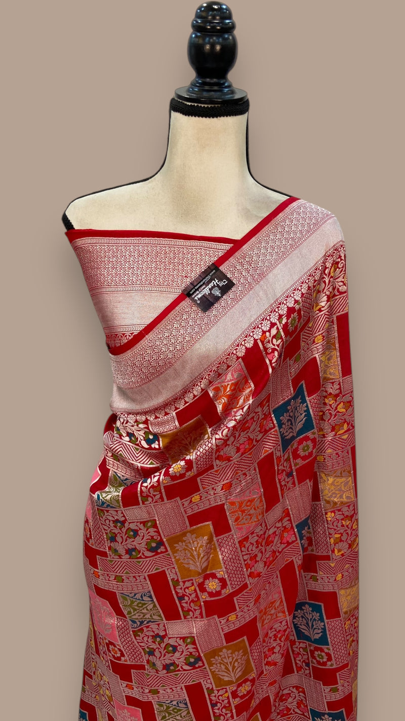 Tussar Georgette Handloom Banarasi Saree - Paithani Border - The Handlooms