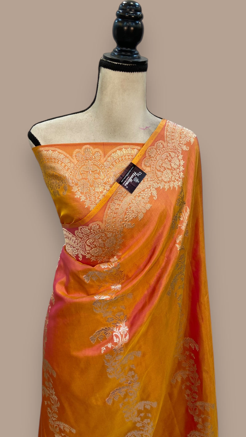 Pure Katan Silk Banarasi Handloom Saree - All over soona roopa  Kadua stripe - The Handlooms