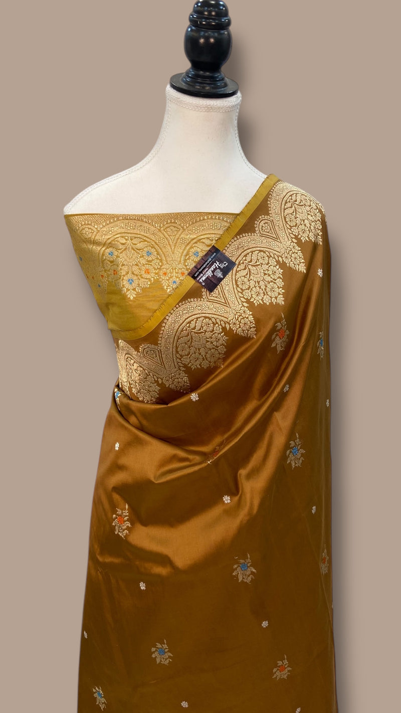 Pure Katan Silk Banarasi Handloom Saree - All over Sona Roopa Kadua motifs - The Handlooms