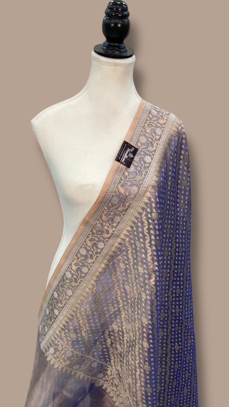 Pure Tissue Reshmi Zari Banarasi Brocade Handloom Dupatta - The Handlooms