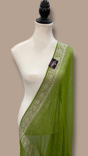Pista Green Pure Georgette Dupatta - silver zari - The Handlooms