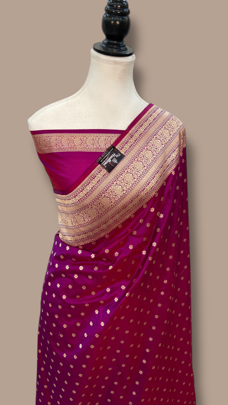 Pure Katan Silk Banarasi Handloom Saree - All Over Motifs - The Handlooms