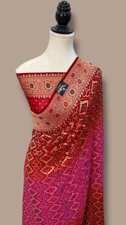 Pure Georgette Banarasi Bandhej Handloom Saree - with meenakari work - The Handlooms