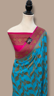 Khaddi Georgette Handloom Banarasi Saree - Antique Zari - The Handlooms