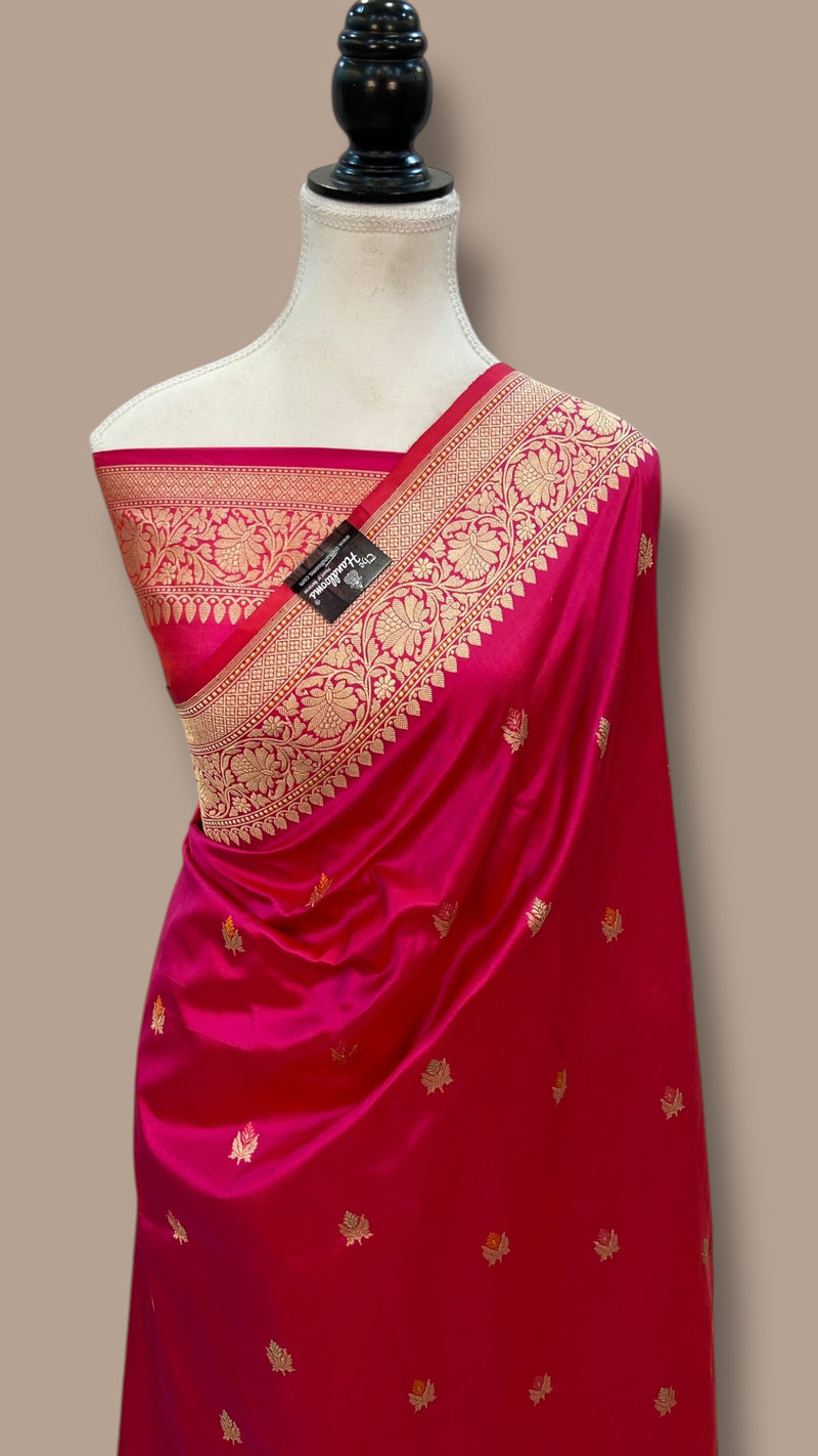 Hot Pink Pure Katan Silk Banarasi Handloom Saree - All over Kadua motifs With Meenakari - The Handlooms
