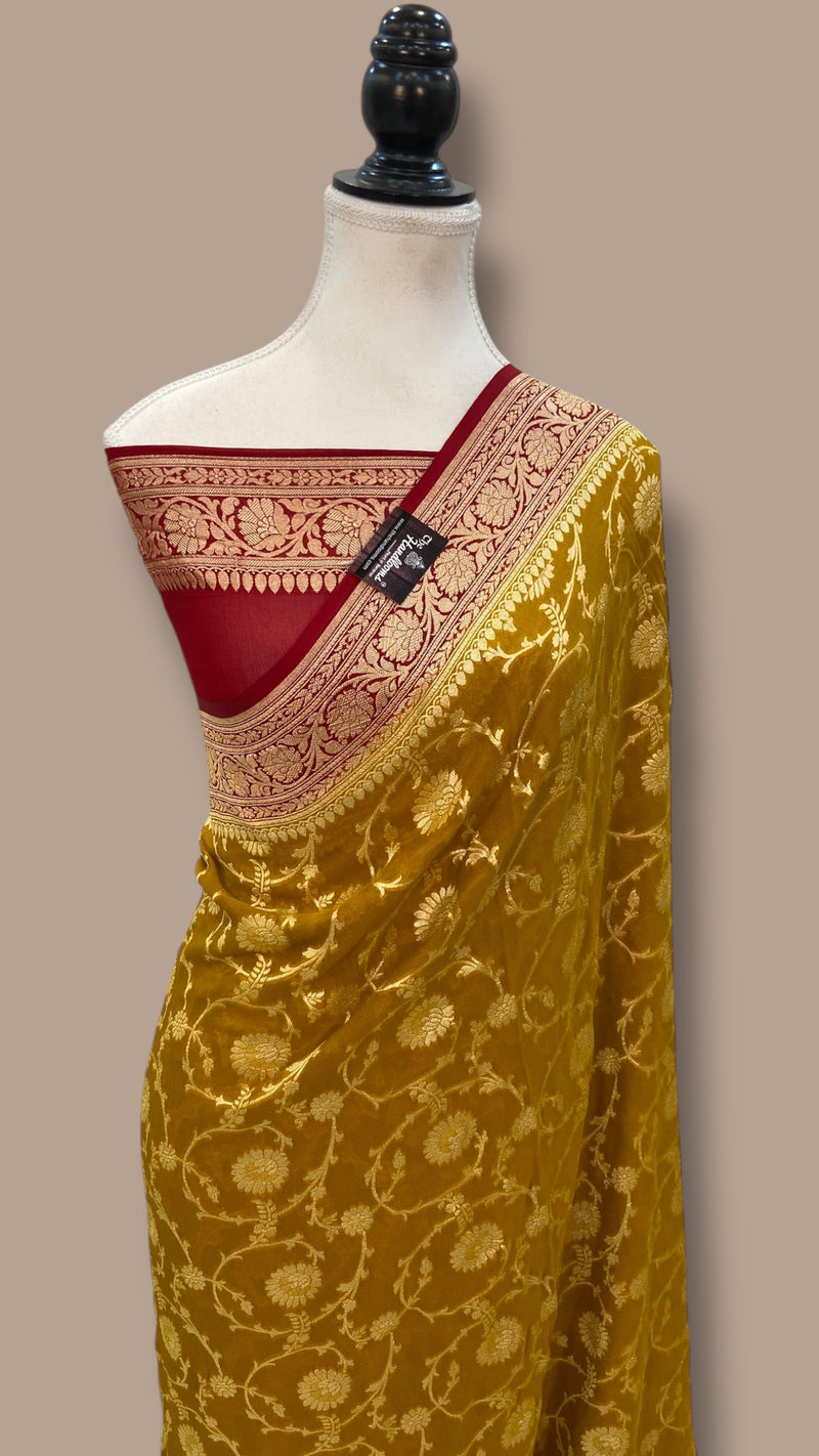 Pure Khaddi Georgette Banarasi Saree -  Gold zari - The Handlooms