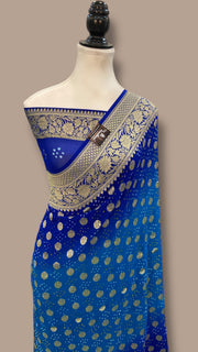 Dual Shade Pure Georgette Banarasi Bandhej Handloom Saree - The Handlooms