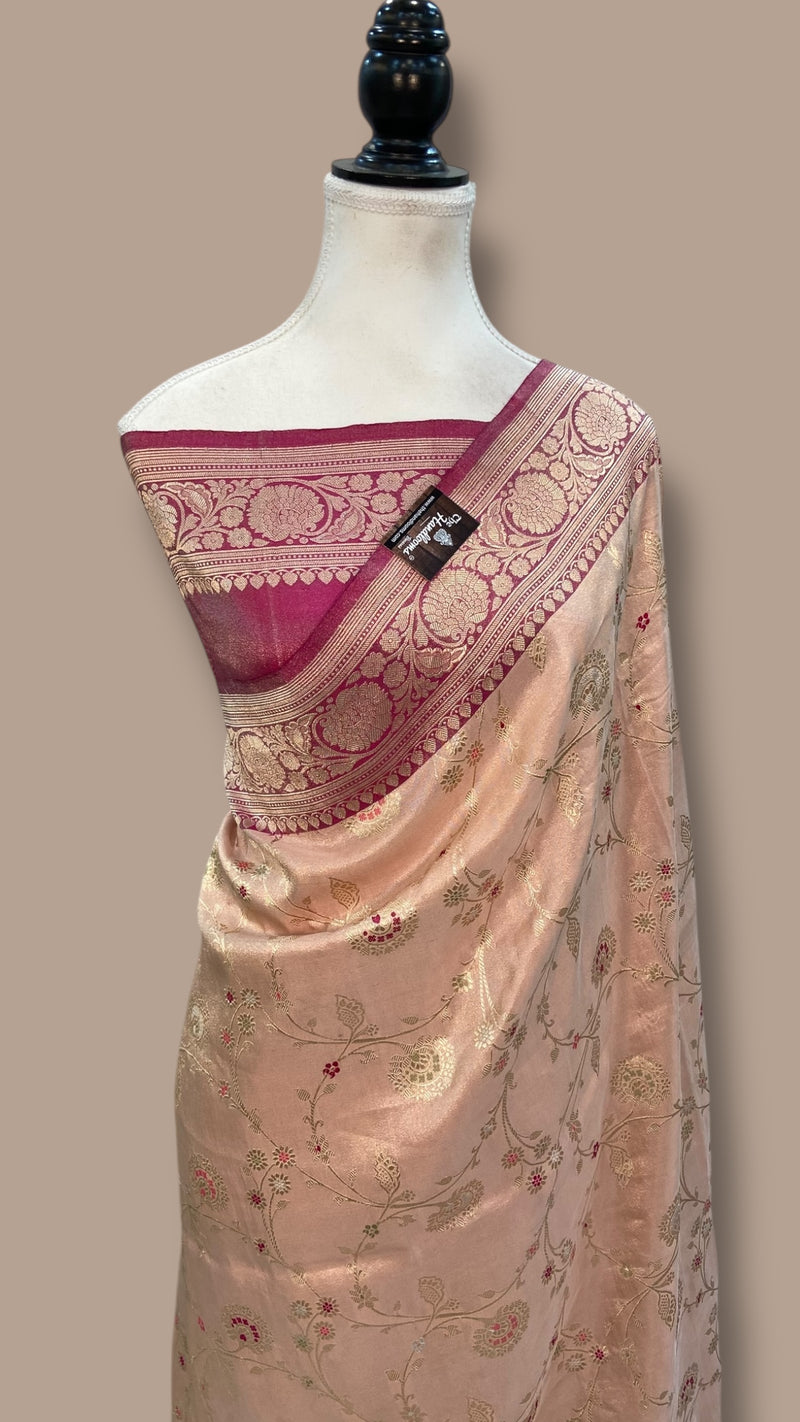 Pure Katan Tissue Silk Banarasi Handloom Saree - All over kadiyal Jaal work With Meenakari - The Handlooms