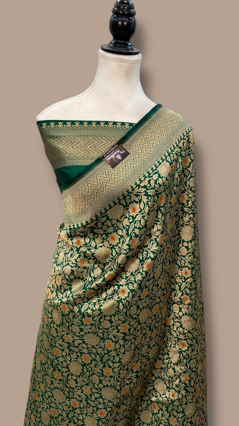 Regal Pure Katan Silk Banarasi Saree – Handwoven Tanchui Brocade - The Handlooms