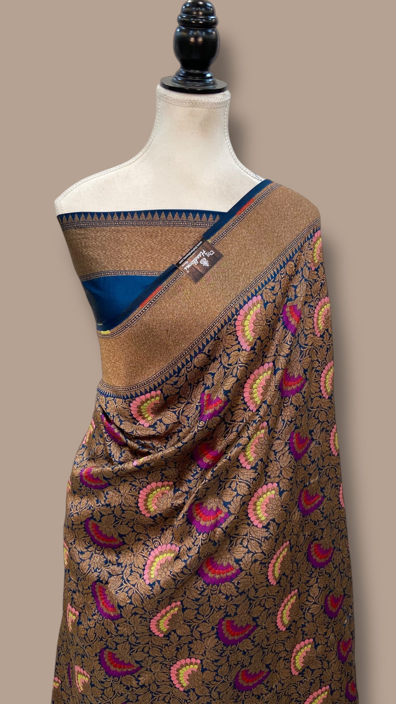 Regal Pure Katan Silk Banarasi Saree – Handwoven Tanchui Brocade - The Handlooms