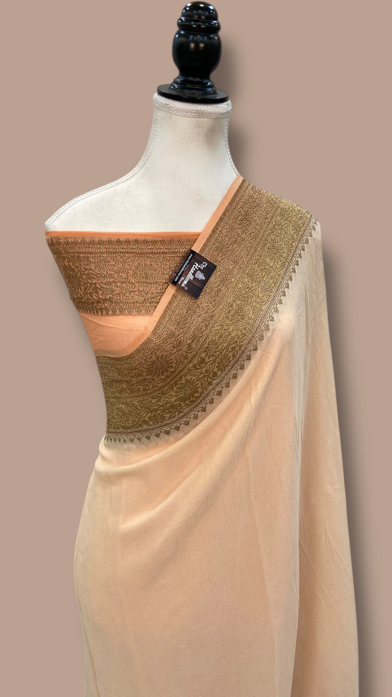 Pure Khaddi Georgette Handloom Banarasi Saree - Antique Zari - The Handlooms