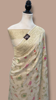 Pure Tussar Georgette Handloom Banarasi Saree - All over Jaal Work with meenakari - The Handlooms