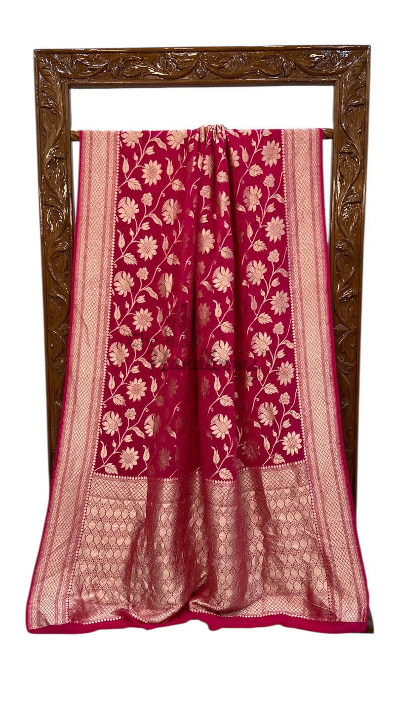 Pure Khaddi Georgette Handloom Banarasi Saree with water zari - The Handlooms
