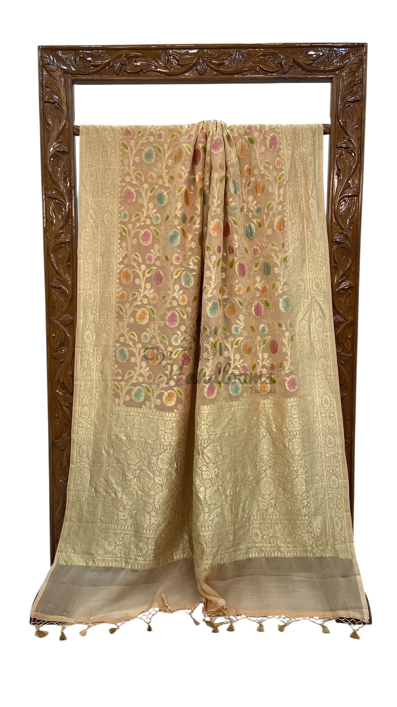 Pure Khaddi Georgette Handloom Banarasi Saree - All over Jaal Work - The Handlooms