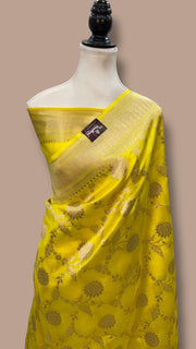 Yellow Pure Chiniya Khaddi Handloom Banarasi Saree - The Handlooms