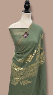 Sage Green Moonga Georgette Handloom Banarasi Saree - The Handlooms