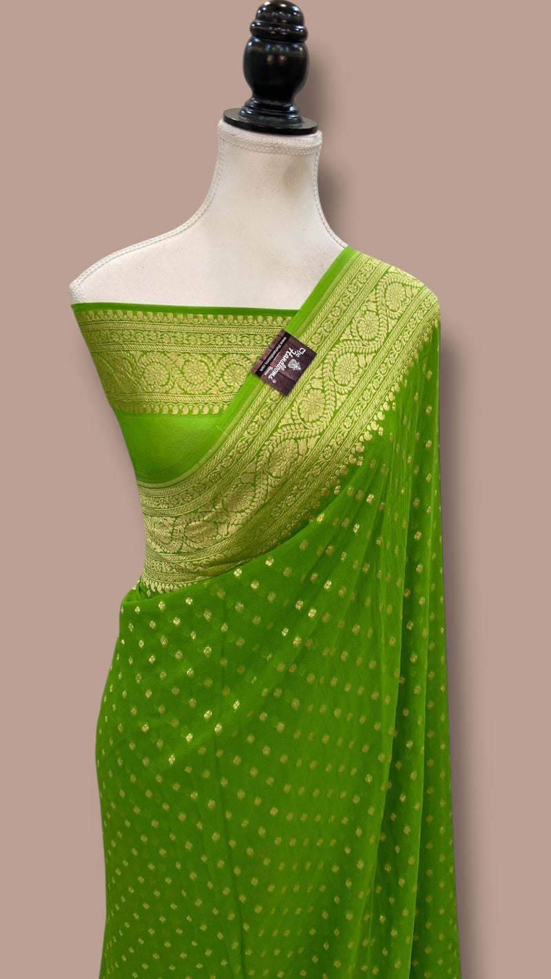 Pure Khaddi Georgette Handloom Banarasi Saree - Gold Zari - The Handlooms