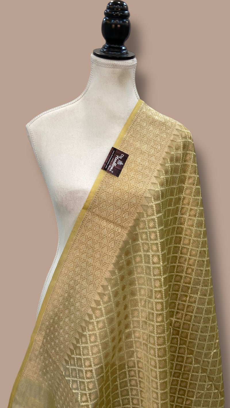Pure Tissue Reshmi Zari Banarasi Brocade Handloom Dupatta - The Handlooms
