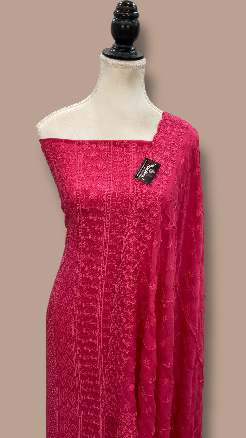 Pure Georgette Banarasi Chikankari Dress material - The Handlooms