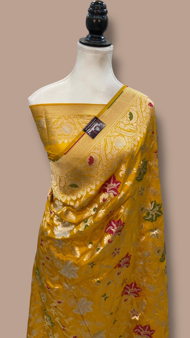 Pure Katan Silk Banarasi Handloom Saree - All Over Jaal Work - With Meenakari - The Handlooms