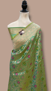 Pure Katan Silk Banarasi Handloom Saree - All over Jaal work With Meenakari - The Handlooms