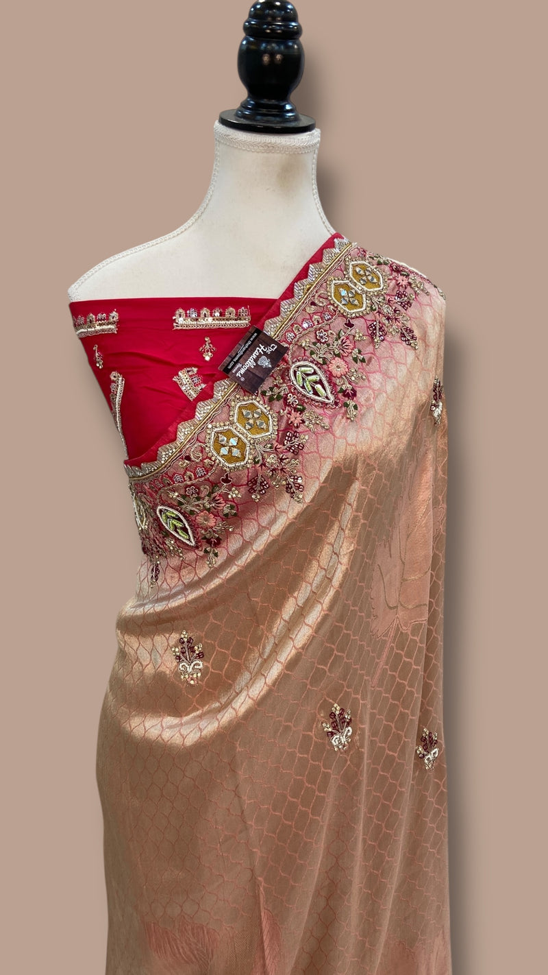 Banarasi Brocade Silk Saree with Exquisite Handwork - The Handlooms