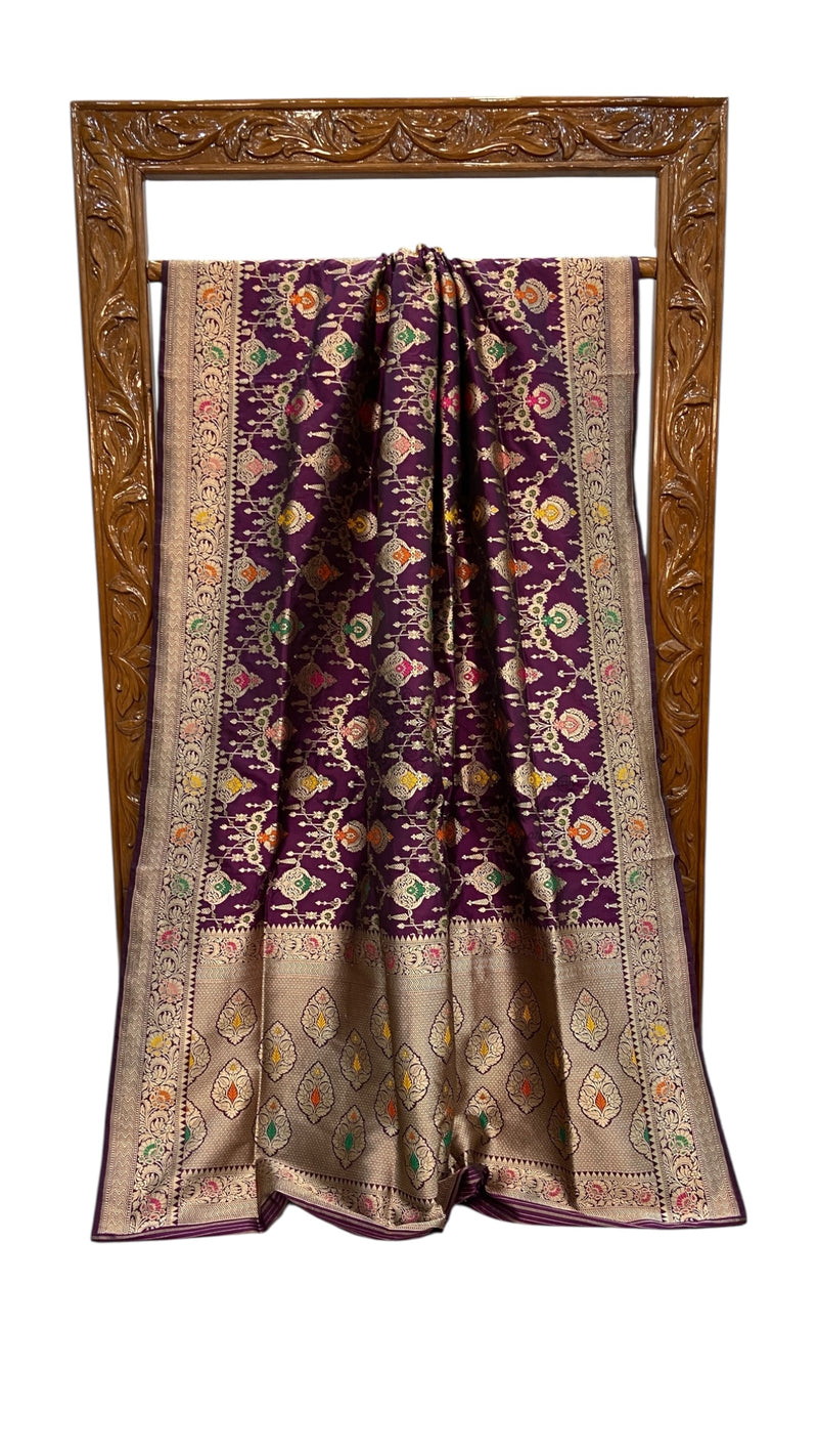 Pure Katan Silk Banarasi Handloom Saree - All over Jaal Work With Meenakari - The Handlooms