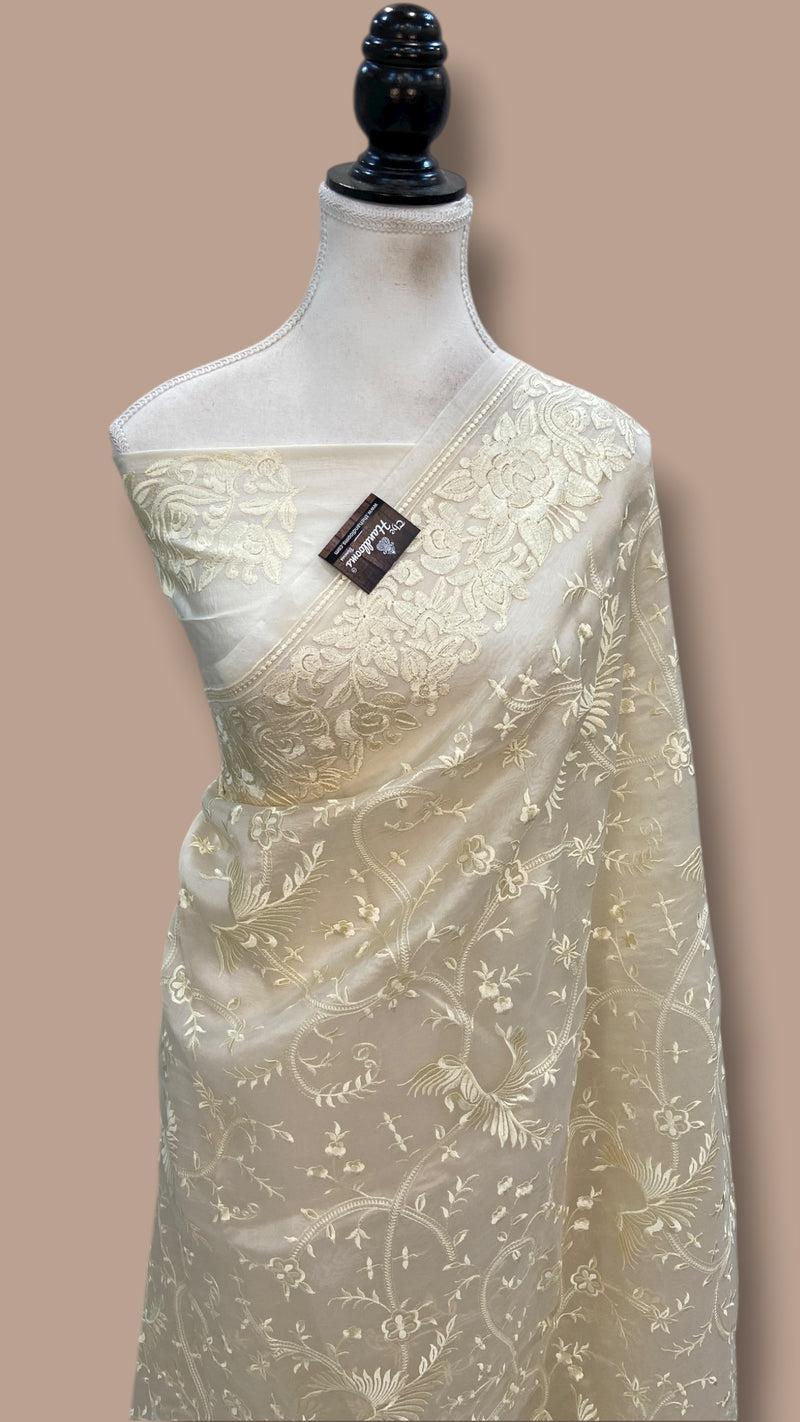 Pure Organza Chikankari Handloom Banarasi Saree