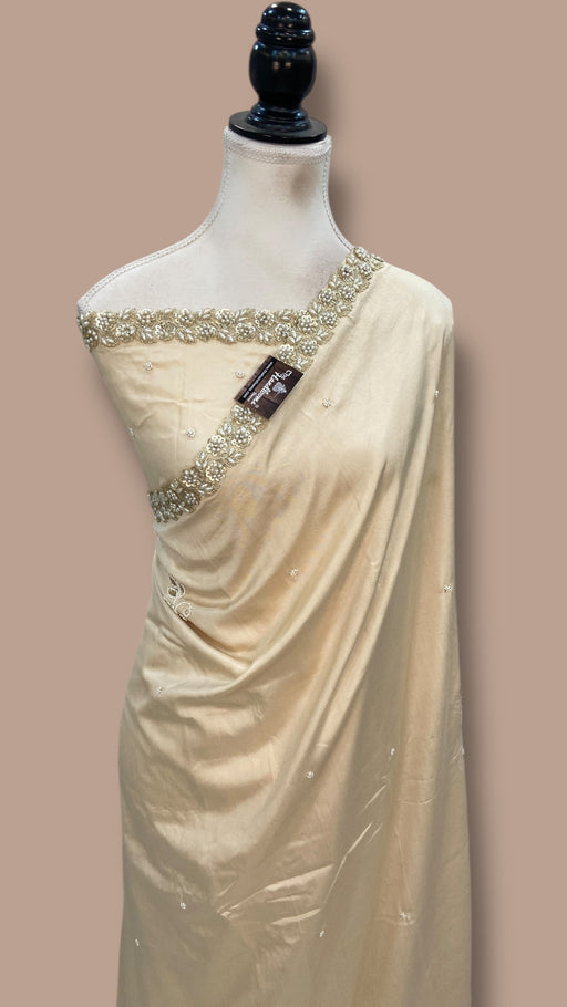 Pure Katan Chiniya Silk Handloom Banarasi Saree with Handwork - The Handlooms